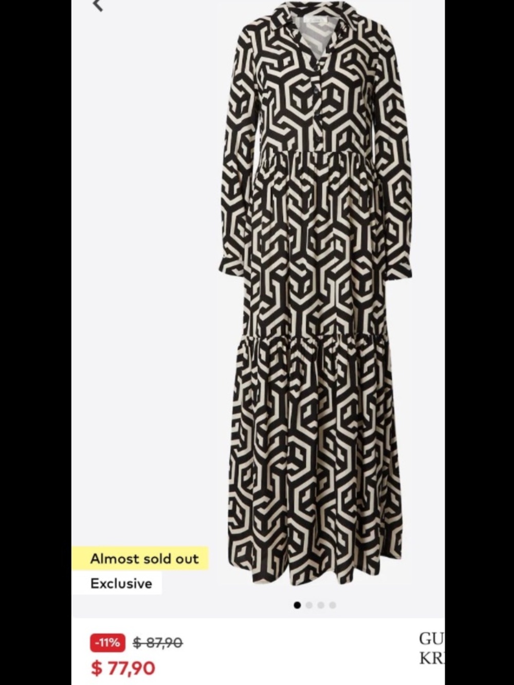 Voll Style Black and White Patterned Long Sleeve Dress